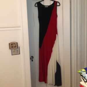 Calvin Klein maxi dress abstract size 8 red black cream gray mob wife aesthetics